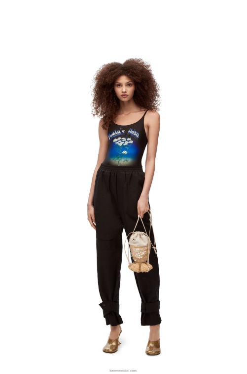 natural/marfil bolsa de pescado en lona y rafia Loewe R8J8Z221 mujer