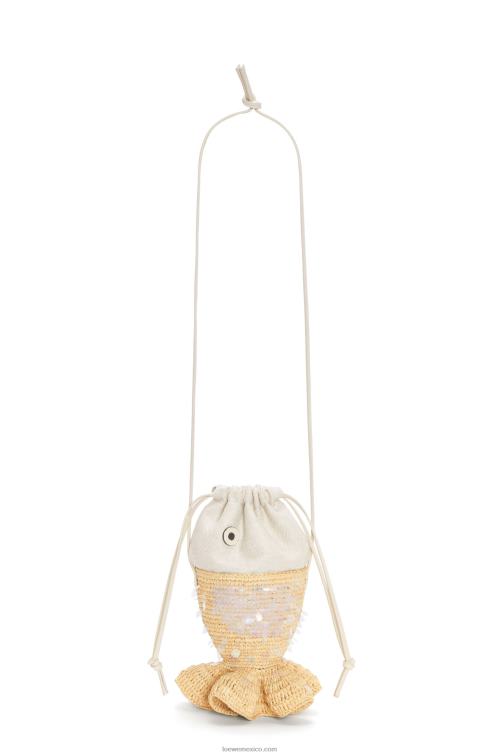 natural/marfil bolsa de pescado en lona y rafia Loewe R8J8Z221 mujer