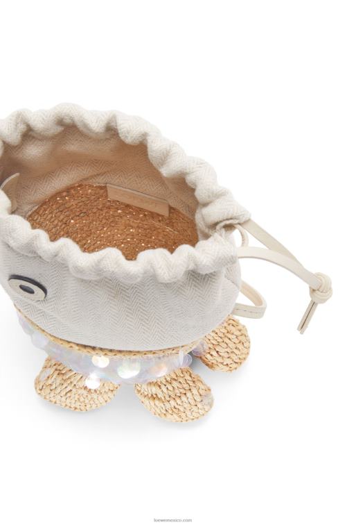 natural/marfil bolsa de pescado en lona y rafia Loewe R8J8Z221 mujer