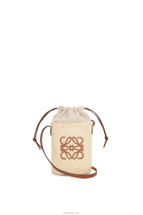 Bronceado natural bolsillo cuadrado en palma de iraca y piel de becerro Loewe R8J8Z315 mujer