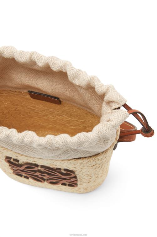 Bronceado natural bolsillo cuadrado en palma de iraca y piel de becerro Loewe R8J8Z315 mujer
