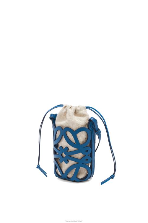 equipo universitario azul bolsillo con anagrama recortado en piel de becerro clásica y lona Loewe R8J8Z225 mujer