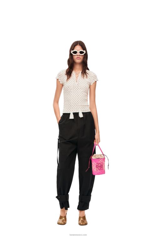 fucsia bolsillo cuadrado en palma de iraca y piel de becerro Loewe R8J8Z223 mujer