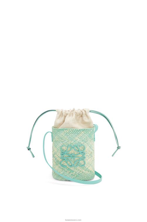 menta fresca bolsillo cuadrado en palma de iraca y piel de becerro Loewe R8J8Z317 mujer