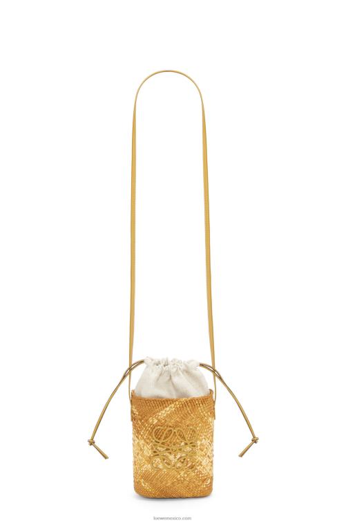 ocre bolsillo cuadrado en palma de iraca y piel de becerro Loewe R8J8Z316 mujer
