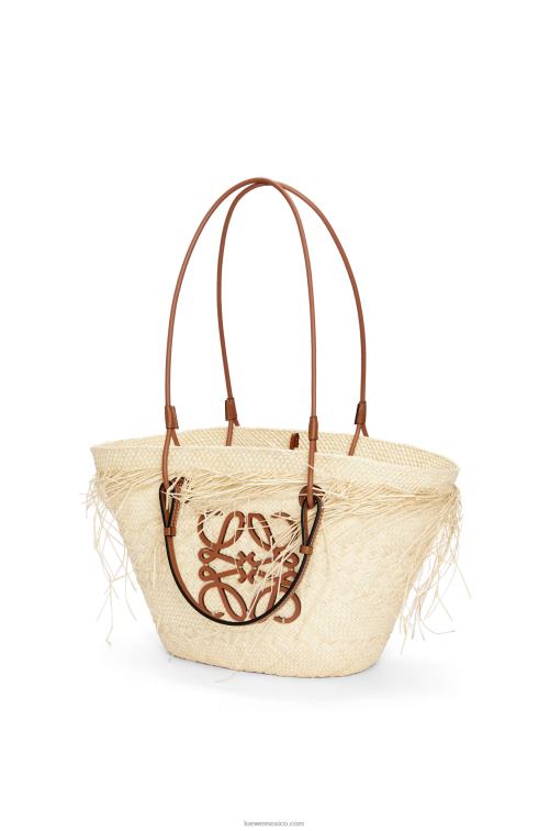 Bronceado natural Bolso basket anagrama deshilachado en palma de iraca y piel de becerro Loewe R8J8Z54 mujer