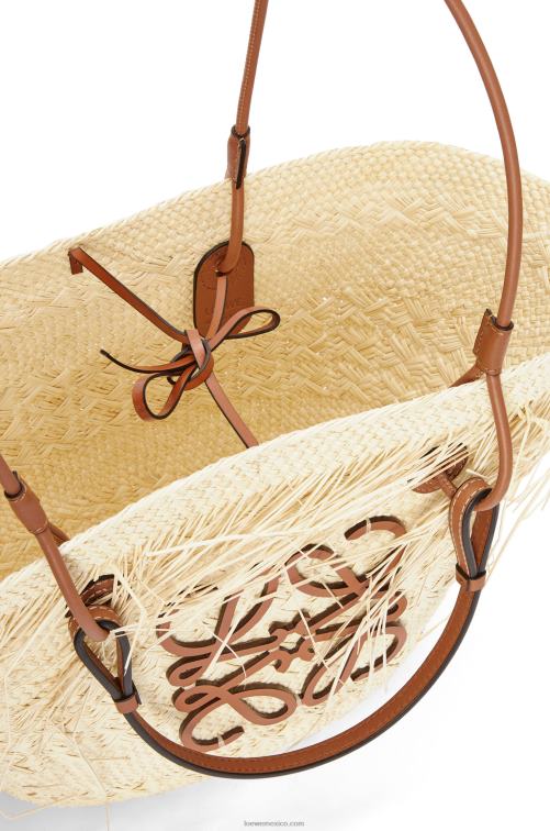 Bronceado natural Bolso basket anagrama deshilachado en palma de iraca y piel de becerro Loewe R8J8Z54 mujer