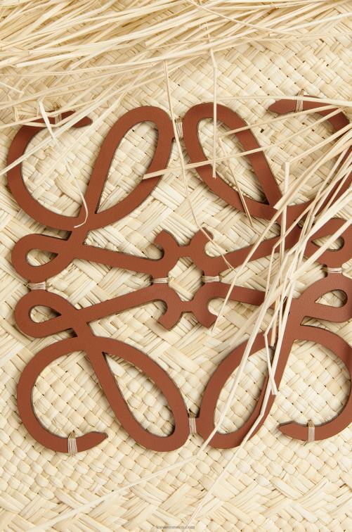 Bronceado natural Bolso basket anagrama deshilachado en palma de iraca y piel de becerro Loewe R8J8Z54 mujer