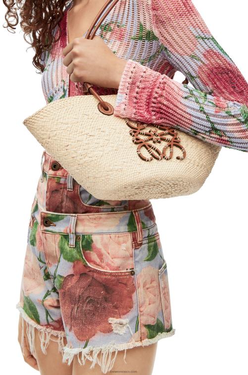 Bronceado natural Bolso basket pequeño anagram de palma de iraca y piel de becerro Loewe R8J8Z19 mujer