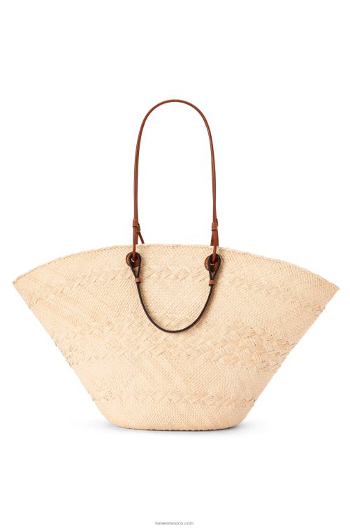 Bronceado natural Bolso cesta anagrama grande de palma de iraca y piel de becerro Loewe R8J8Z17 mujer