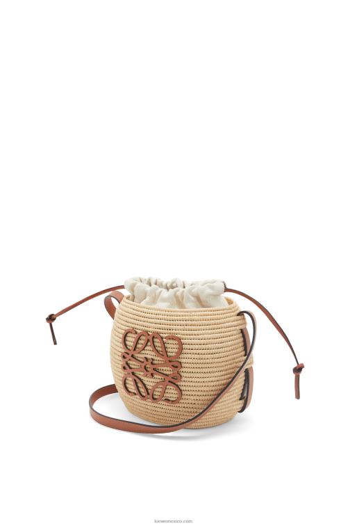 Bronceado natural Bolso cesta colmena de rafia y piel bovina Loewe R8J8Z35 mujer