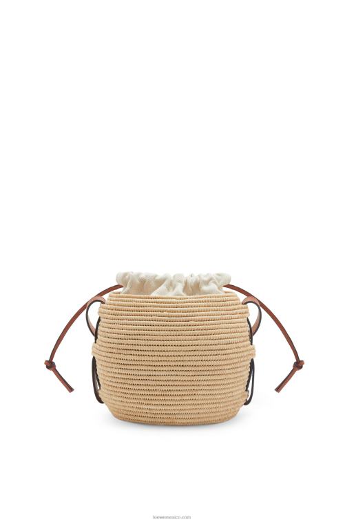 Bronceado natural Bolso cesta colmena de rafia y piel bovina Loewe R8J8Z35 mujer