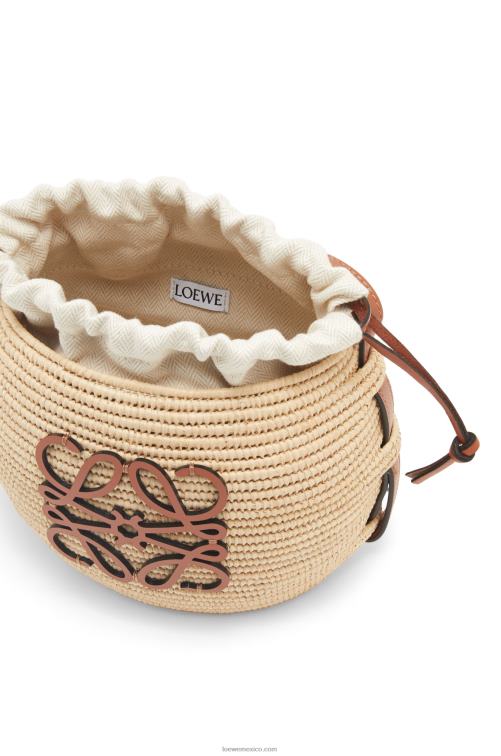 Bronceado natural Bolso cesta colmena de rafia y piel bovina Loewe R8J8Z35 mujer