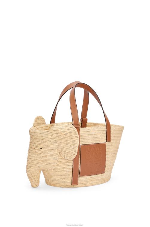 Bronceado natural Bolso cesta elefante en rafia y piel bovina Loewe R8J8Z80 mujer