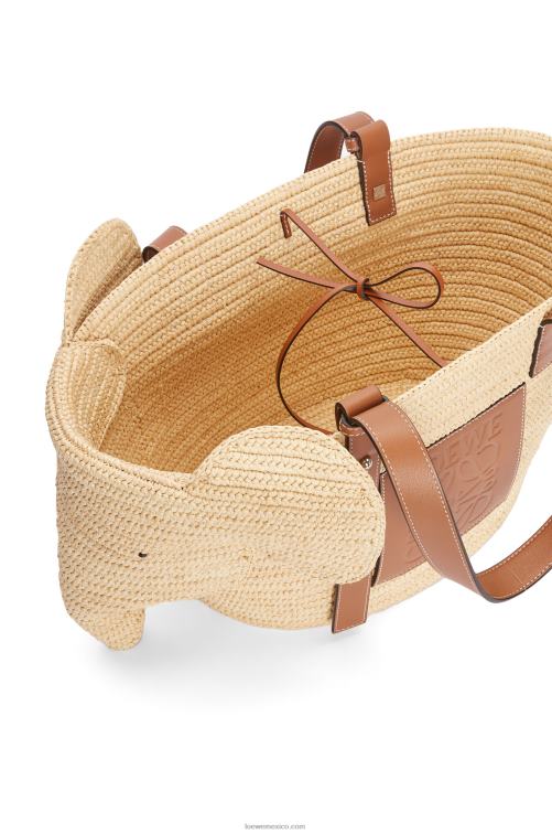 Bronceado natural Bolso cesta elefante en rafia y piel bovina Loewe R8J8Z80 mujer