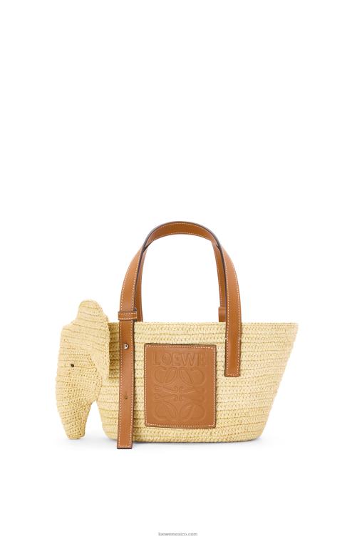 Bronceado natural Bolso cesta elefante pequeño de rafia y piel de becerro Loewe R8J8Z79 mujer