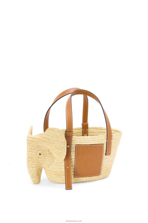Bronceado natural Bolso cesta elefante pequeño de rafia y piel de becerro Loewe R8J8Z79 mujer