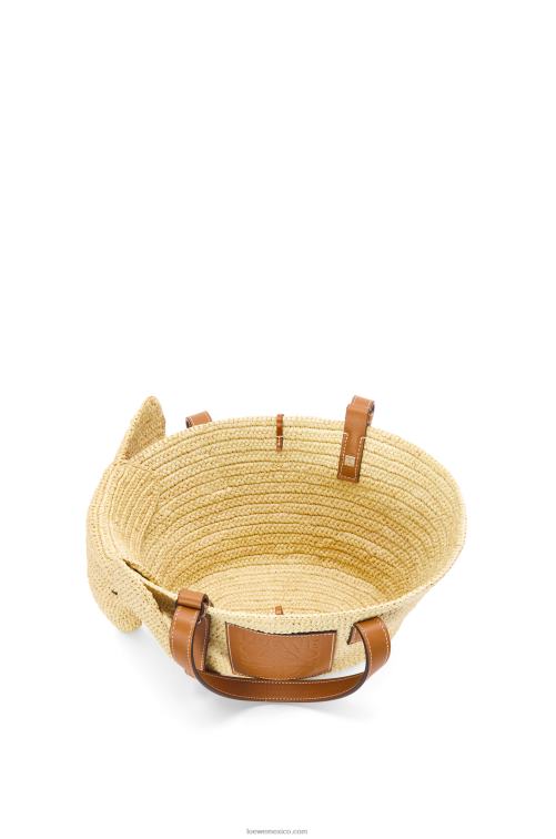 Bronceado natural Bolso cesta elefante pequeño de rafia y piel de becerro Loewe R8J8Z79 mujer