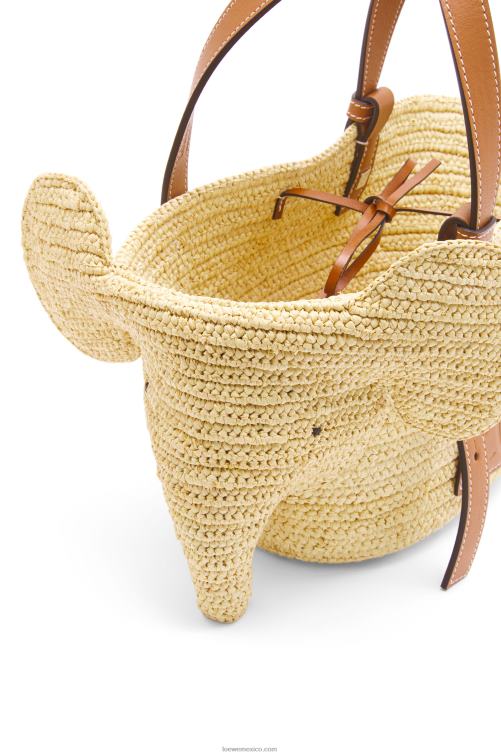 Bronceado natural Bolso cesta elefante pequeño de rafia y piel de becerro Loewe R8J8Z79 mujer