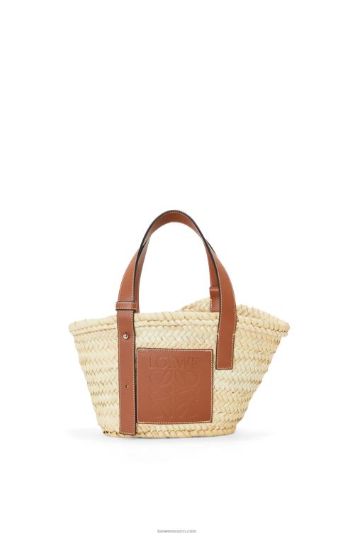 Bronceado natural Bolso cesta pequeño en hoja de palma y piel de becerro Loewe R8J8Z20 mujer