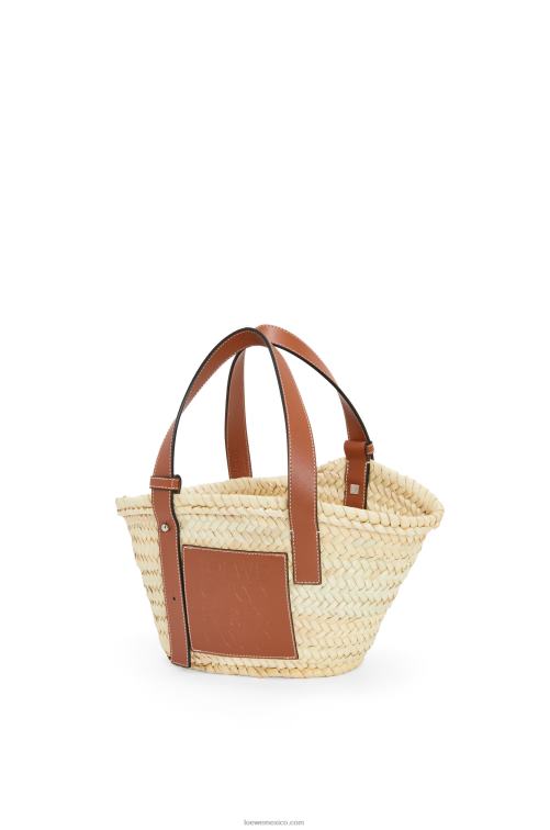 Bronceado natural Bolso cesta pequeño en hoja de palma y piel de becerro Loewe R8J8Z20 mujer