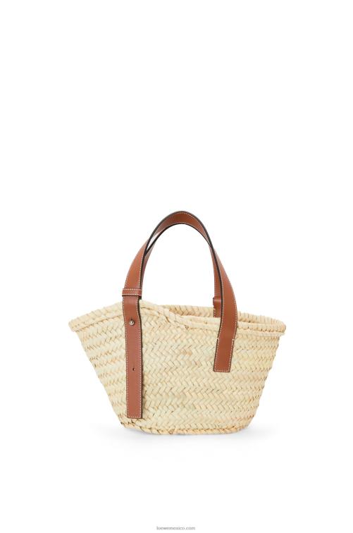 Bronceado natural Bolso cesta pequeño en hoja de palma y piel de becerro Loewe R8J8Z20 mujer