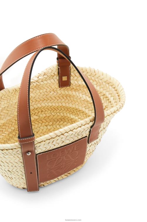 Bronceado natural Bolso cesta pequeño en hoja de palma y piel de becerro Loewe R8J8Z20 mujer