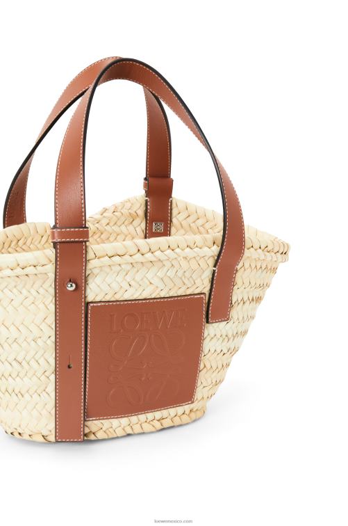 Bronceado natural Bolso cesta pequeño en hoja de palma y piel de becerro Loewe R8J8Z20 mujer