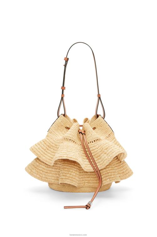Bronceado natural Bolso volantes globo de rafia y piel bovina Loewe R8J8Z39 mujer