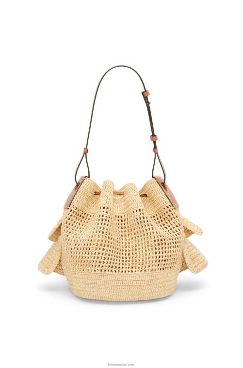 Bronceado natural Bolso volantes globo de rafia y piel bovina Loewe R8J8Z39 mujer