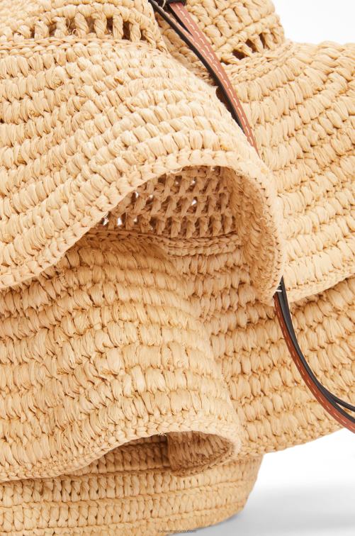 Bronceado natural Bolso volantes globo de rafia y piel bovina Loewe R8J8Z39 mujer