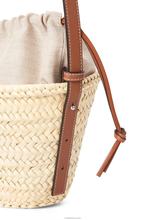 Bronceado natural bolso bombonera con cordón de hoja de palma y piel de becerro Loewe R8J8Z22 mujer