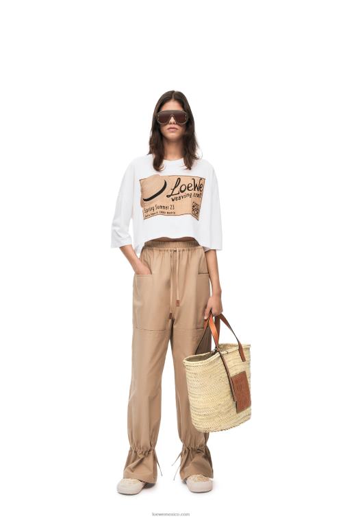 Bronceado natural bolso cesta grande en hoja de palma y piel de becerro Loewe R8J8Z37 mujer