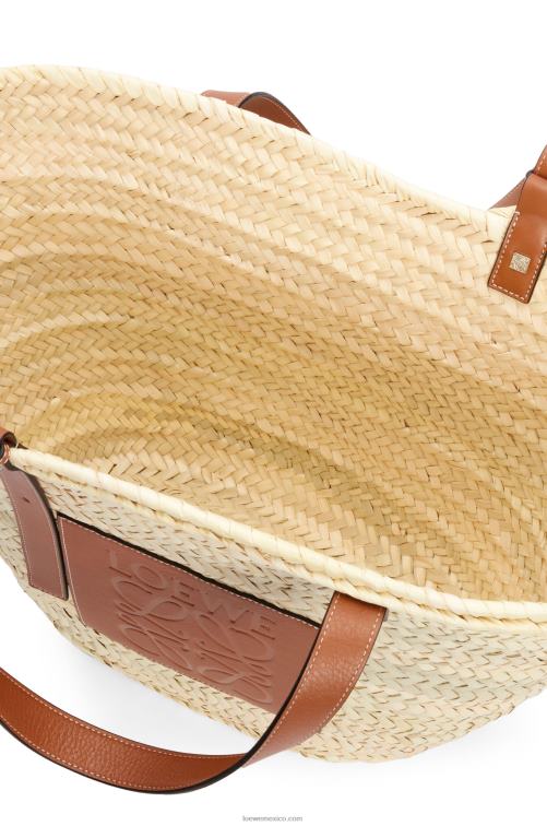 Bronceado natural bolso cesta grande en hoja de palma y piel de becerro Loewe R8J8Z37 mujer