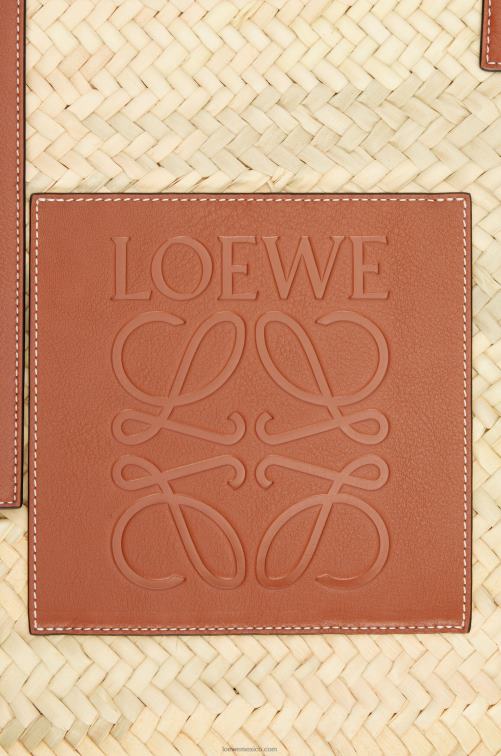 Bronceado natural bolso cesta grande en hoja de palma y piel de becerro Loewe R8J8Z37 mujer