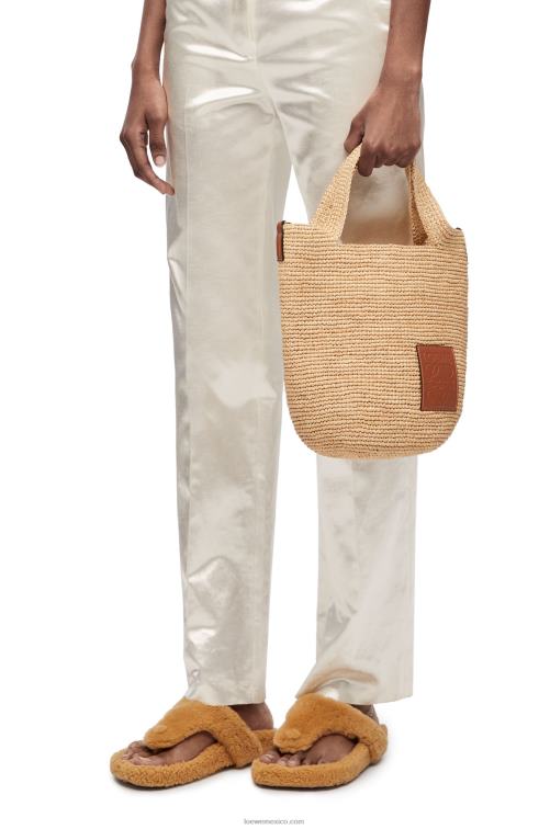 Bronceado natural bolso mini con abertura en rafia y piel de becerro Loewe R8J8Z10 mujer