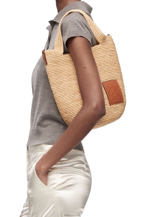 Bronceado natural bolso mini con abertura en rafia y piel de becerro Loewe R8J8Z10 mujer