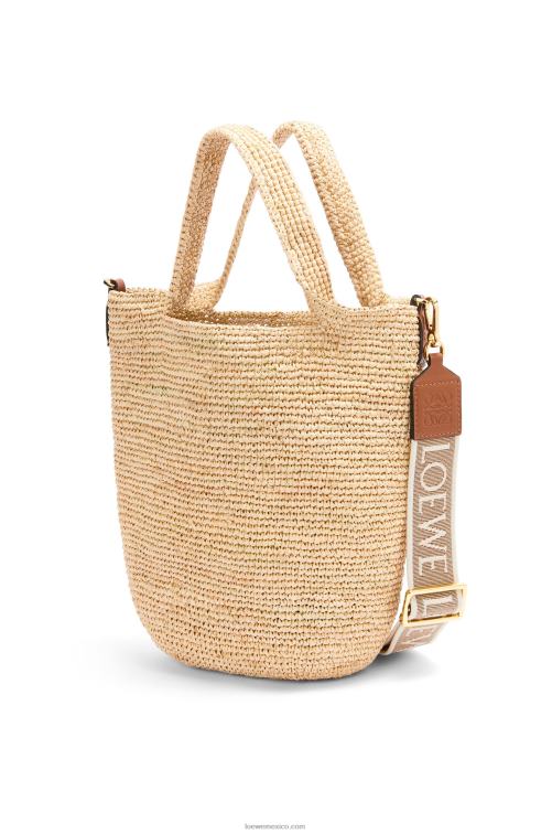 Bronceado natural bolso mini con abertura en rafia y piel de becerro Loewe R8J8Z10 mujer