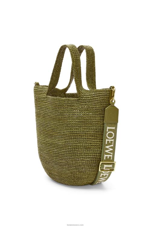 aceituna bolso mini con abertura en rafia y piel de becerro Loewe R8J8Z9 mujer