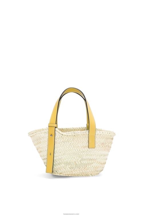 amarillo oscuro Bolso cesta pequeño en hoja de palma y piel de becerro Loewe R8J8Z50 mujer