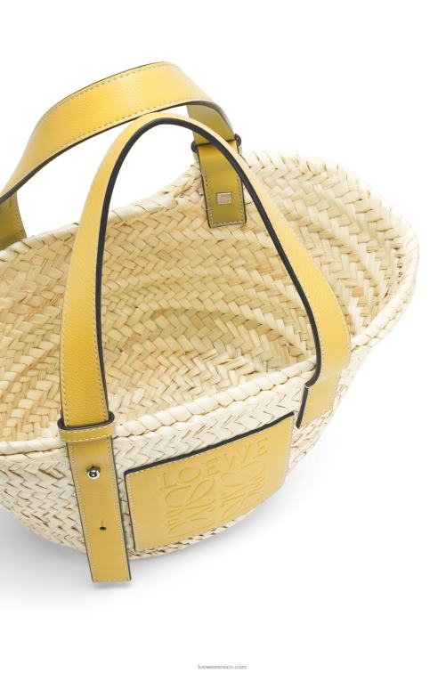 amarillo oscuro Bolso cesta pequeño en hoja de palma y piel de becerro Loewe R8J8Z50 mujer