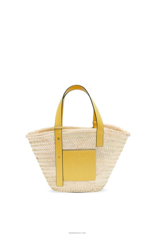 amarillo oscuro bolso basket en hoja de palma y piel de becerro Loewe R8J8Z51 mujer