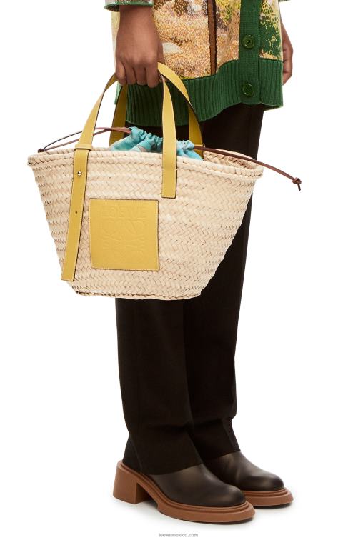 amarillo oscuro bolso basket en hoja de palma y piel de becerro Loewe R8J8Z51 mujer