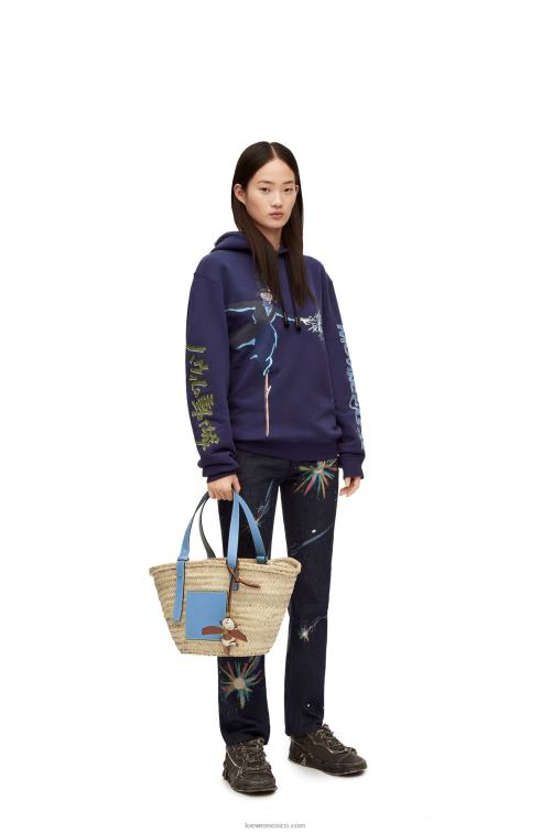 azul claro bolso basket en hoja de palma y piel de becerro Loewe R8J8Z58 mujer
