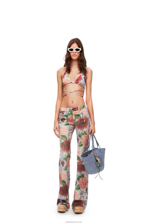 azul mezclilla Bolso basket anagram en palma de iraca y piel de becerro Loewe R8J8Z1 mujer