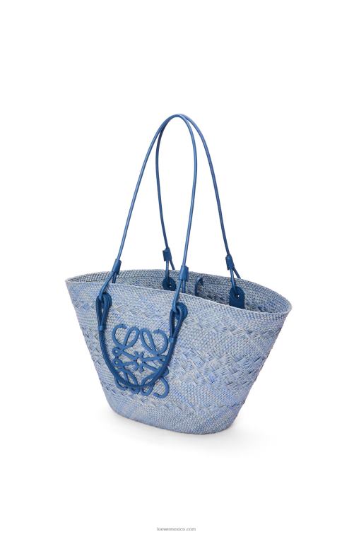 azul mezclilla Bolso basket anagram en palma de iraca y piel de becerro Loewe R8J8Z1 mujer