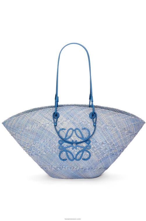 azul mezclilla Bolso cesta anagrama grande de palma de iraca y piel de becerro Loewe R8J8Z2 mujer