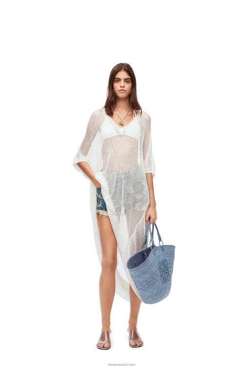 azul mezclilla Bolso cesta anagrama grande de palma de iraca y piel de becerro Loewe R8J8Z2 mujer