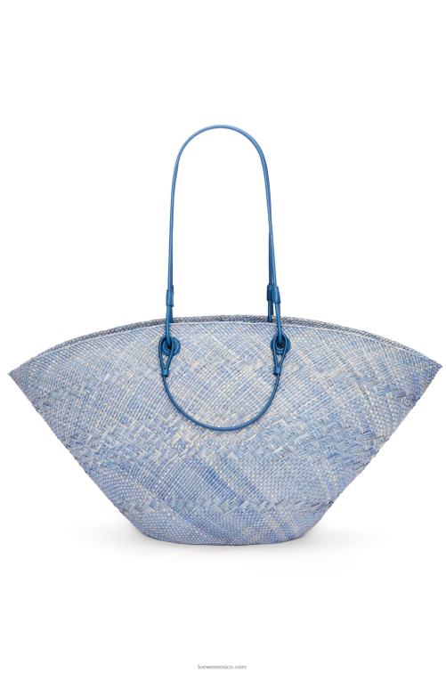 azul mezclilla Bolso cesta anagrama grande de palma de iraca y piel de becerro Loewe R8J8Z2 mujer
