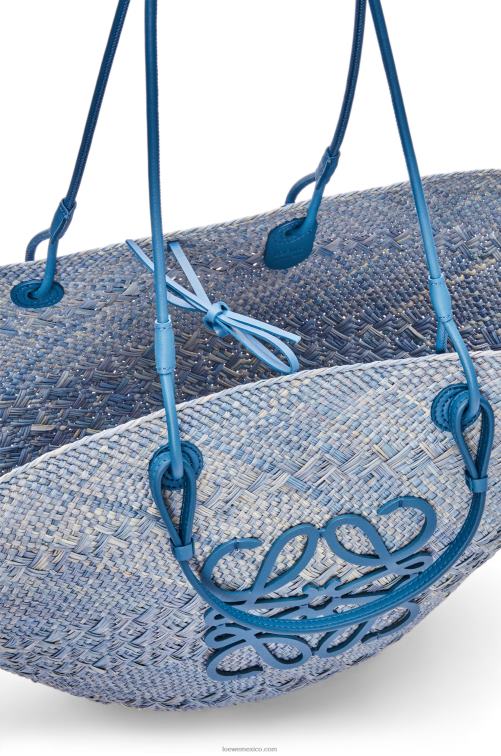 azul mezclilla Bolso cesta anagrama grande de palma de iraca y piel de becerro Loewe R8J8Z2 mujer